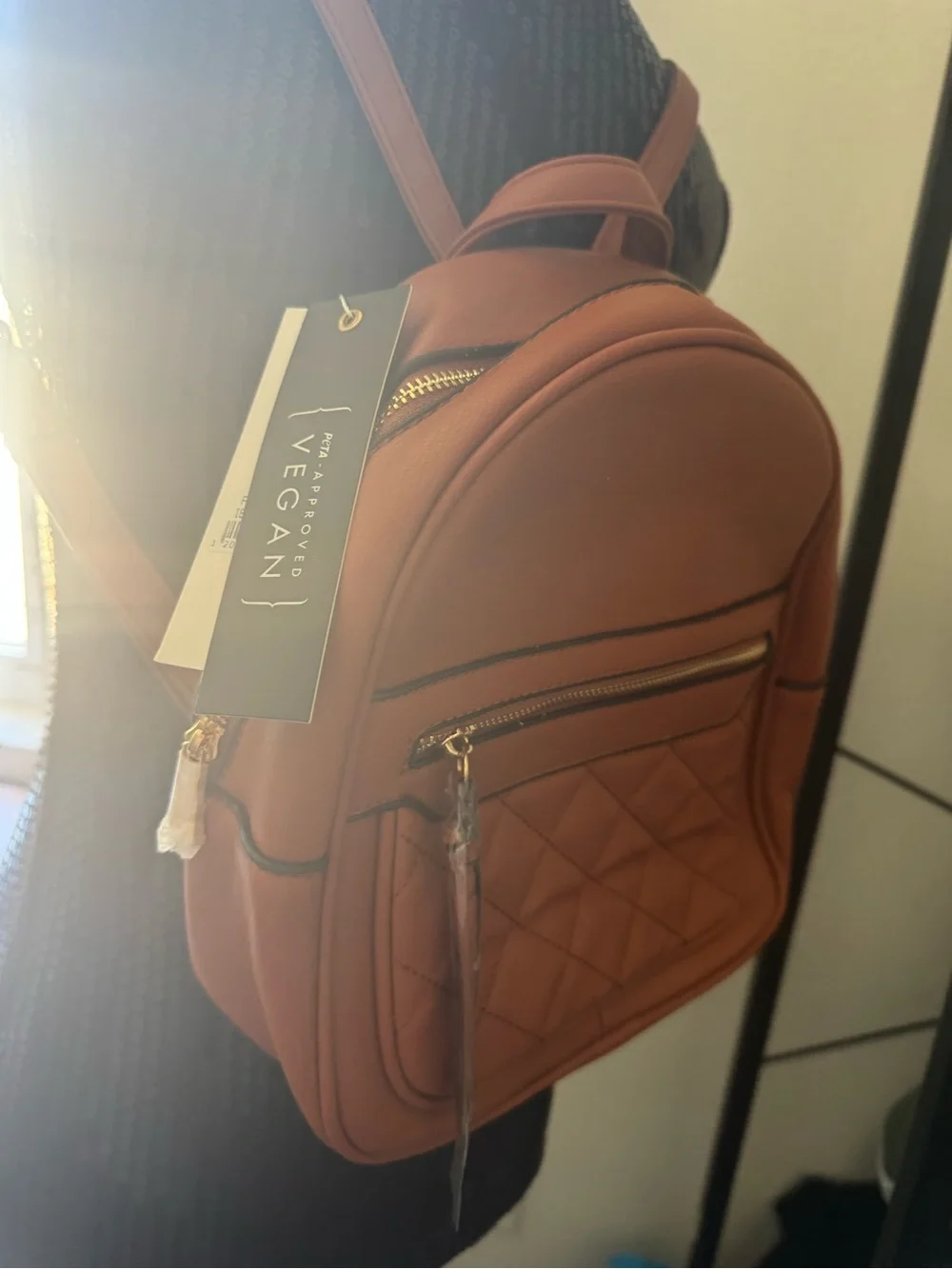 Women's Quilted Mini Backpack - Orange